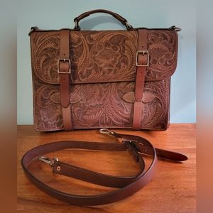 Ralph Lauren Double RL Hand Tooled Leather Briefcase